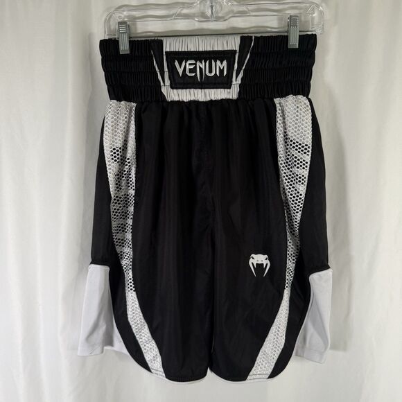 Venum Fight Shorts Men's Medium Black White Pull On High Rise Muay Thai MMA - Picture 1 of 13